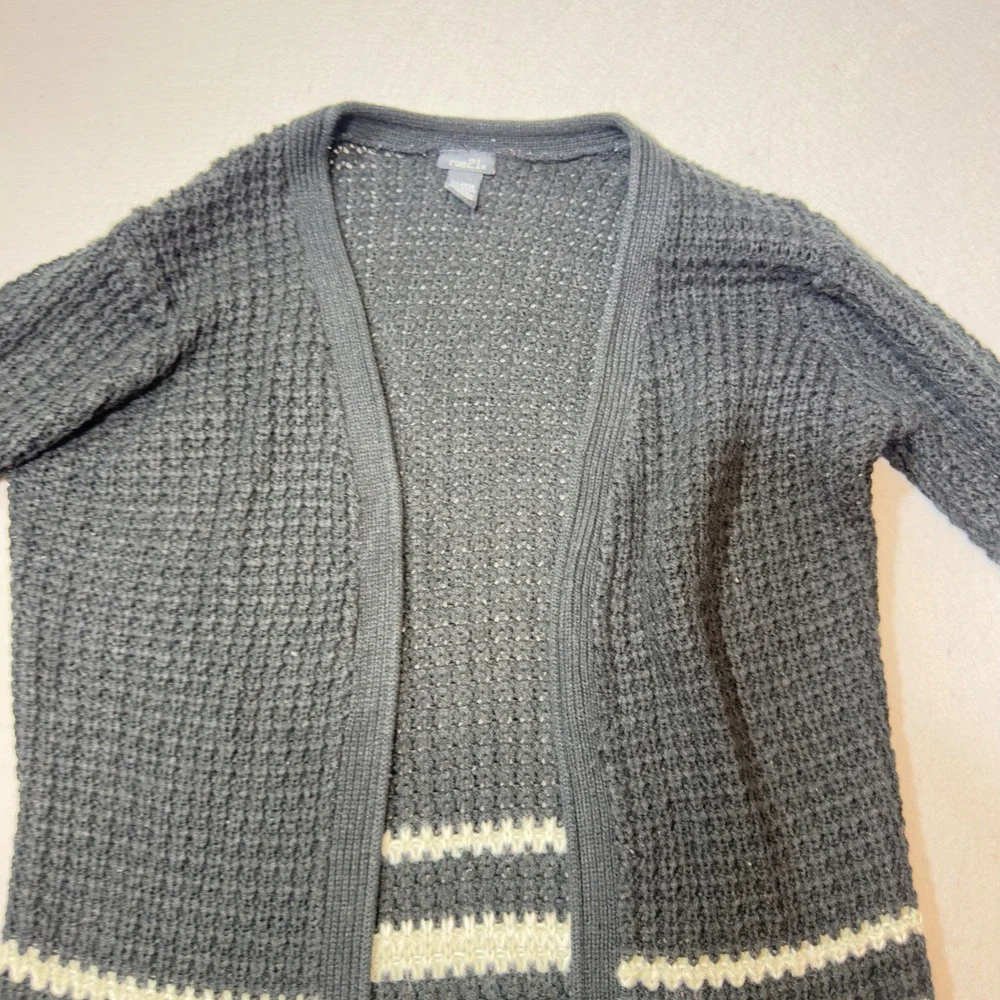 Rue21 Cardigan Womens XL Black White Excellent Striped Open Front Waffle Knit